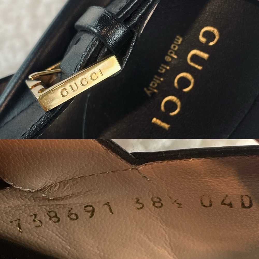 GUCCI • Black Ornella Logo Appliqué Crossover Leather Slingback Sandals, 8.5 - Picture 12 of 16